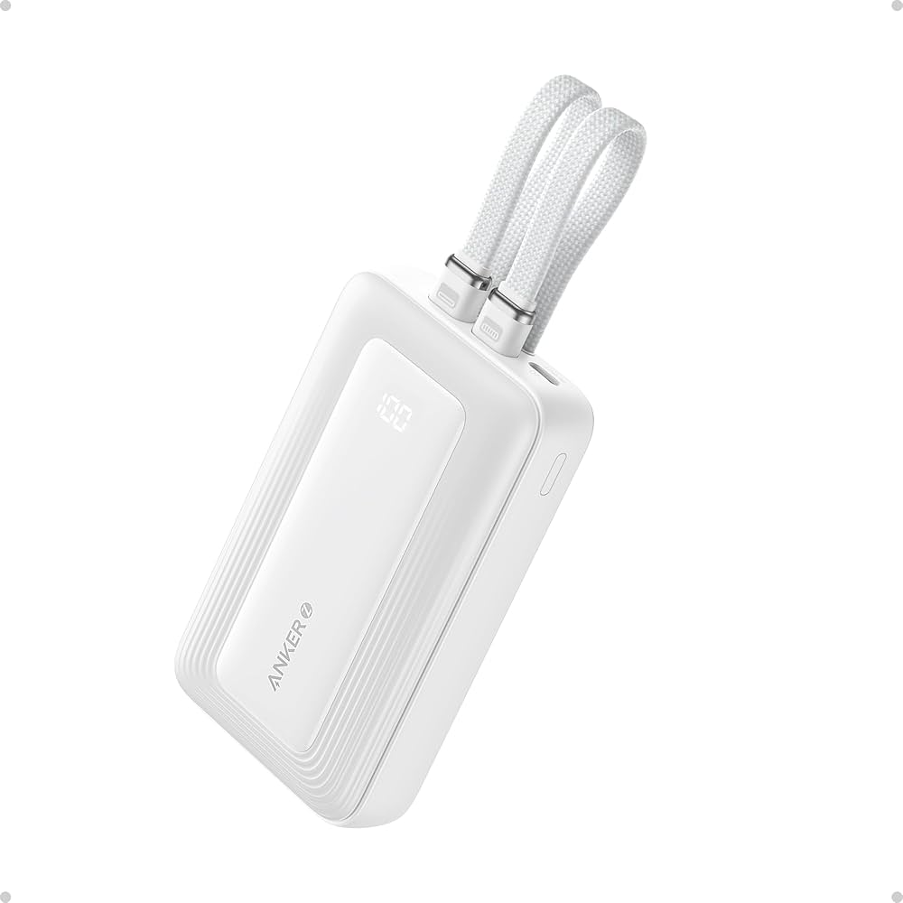 ANKER ZOLO 10000MAH POWER BANK 30W BUILT-IN TYPE-C AND LIGHTNING CABLE WHITE A1680H11