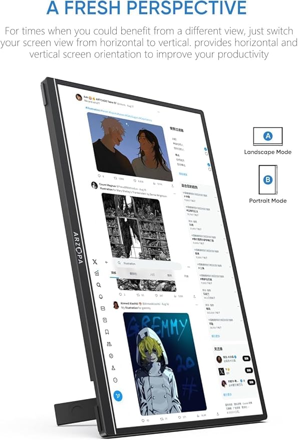 ARZOPA 16 INCH ULTRA SLIM 144HZ FHD 1080P MONITOR GREY Z1FC WITH SLEEVE BAG thumbnail 3