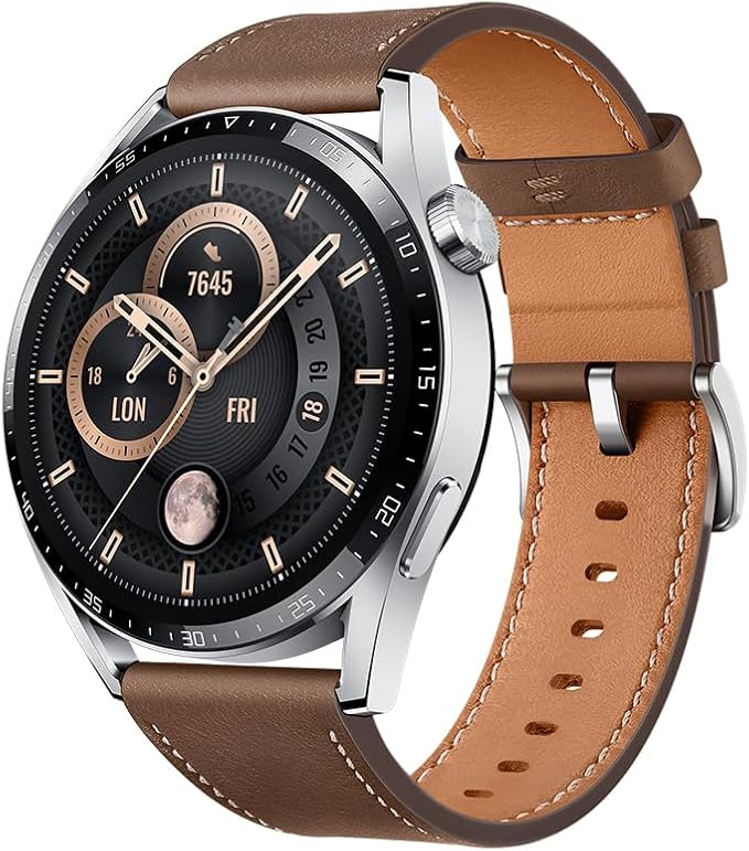 HUAWEI WATCH GT3 46MM STAINLESS STEEL CASE BROWN LEATHER STRAP JPT-B29