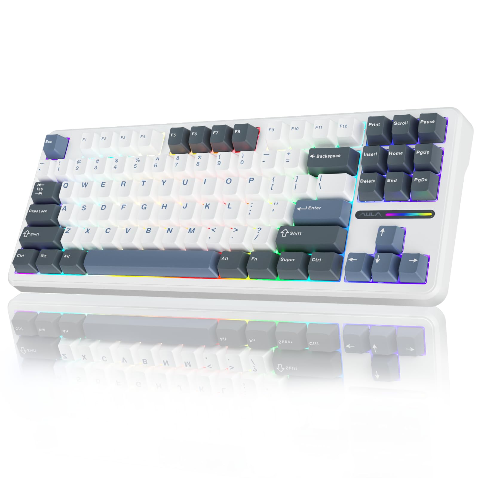 AULA 87 KEYS RGB 80% MECHANICAL GAMING KEYBOARD TRI-MODE NIMBUS V3 SWITCH LTGRY-WHT-BL F87 PRO