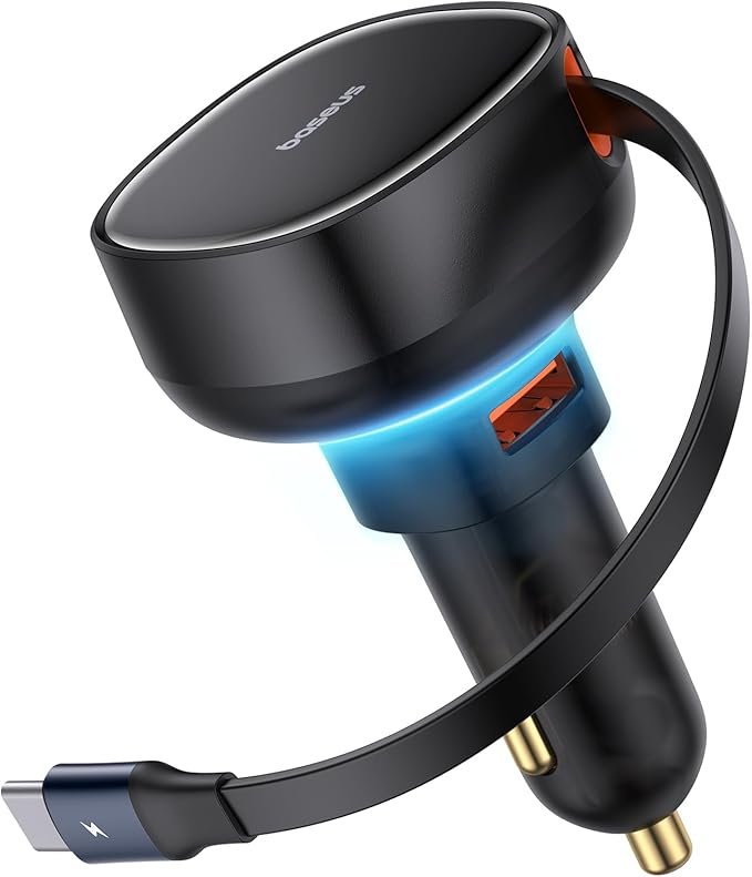 BASEUS CAR CHARGER U+RETRACTABLE TYPE-C CABLE 60 W BLACK CCTXP-UC