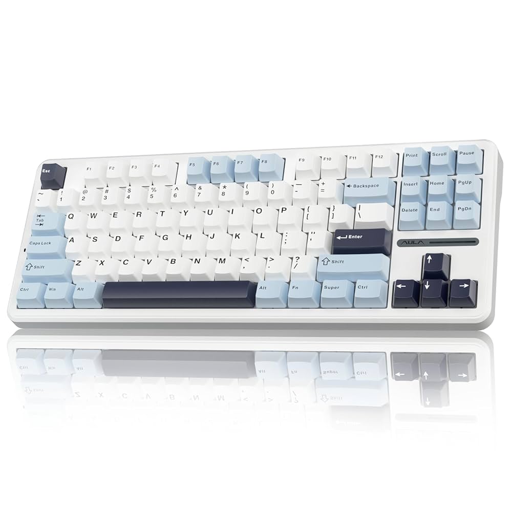 AULA 87 KEYS RGB 80% MECHANICAL GAMING KEYBOARD TRI-MODE GRAYWOOD SWITCH GLACIER BLUE F87