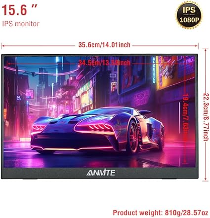 ANMITE 15.6 IPS FULL HD ALUMINIUM TOUCH PORTABLE MONITOR BLACK A456W01T thumbnail 2