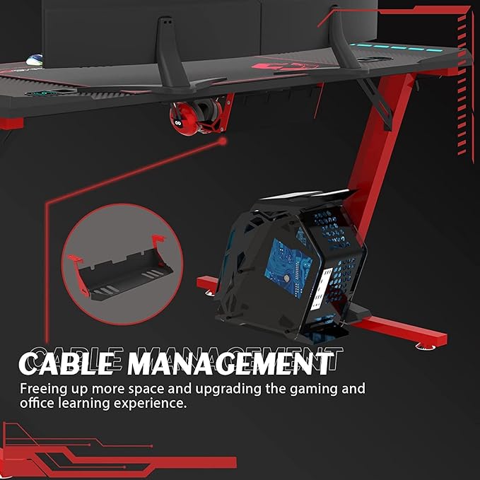 GAMEON PHANTOM XL-L SERIES L-SHAPED RGB FLOWING LIGHT GAMING DESK GO-PHANTOMXL-L thumbnail 6