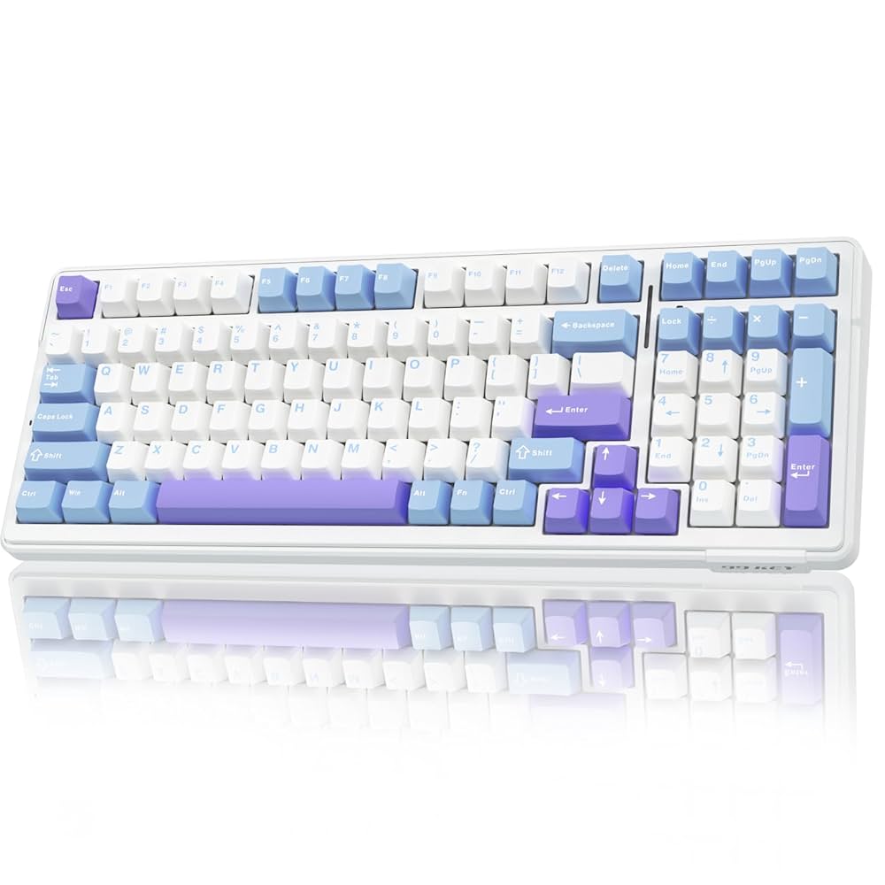 AULA 99 KEYS RGB 98% MECHANICAL GAMING KEYBOARD TRI-MODE GRAYWOOD V3 SWITCH LBL-WHT-DPRP F99