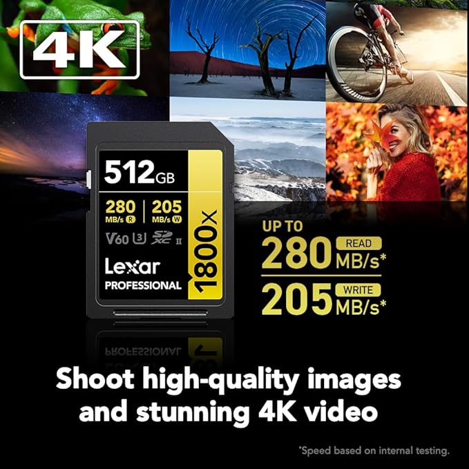 LEXAR PROFESSIONAL 1800X SDXC™ UHS-II CARDS UP TO 280MB/S READ 205MB/S WRITE U3 V60 4K - 512GB LSD1800512G-BNNNG thumbnail 2