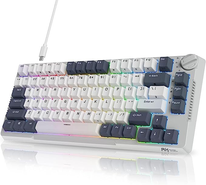 ROYAL KLUDGE MECHANICAL KEYBOARD RGB TRI MODE HOT SWAP BLUE SWITCH WHITE RKH81