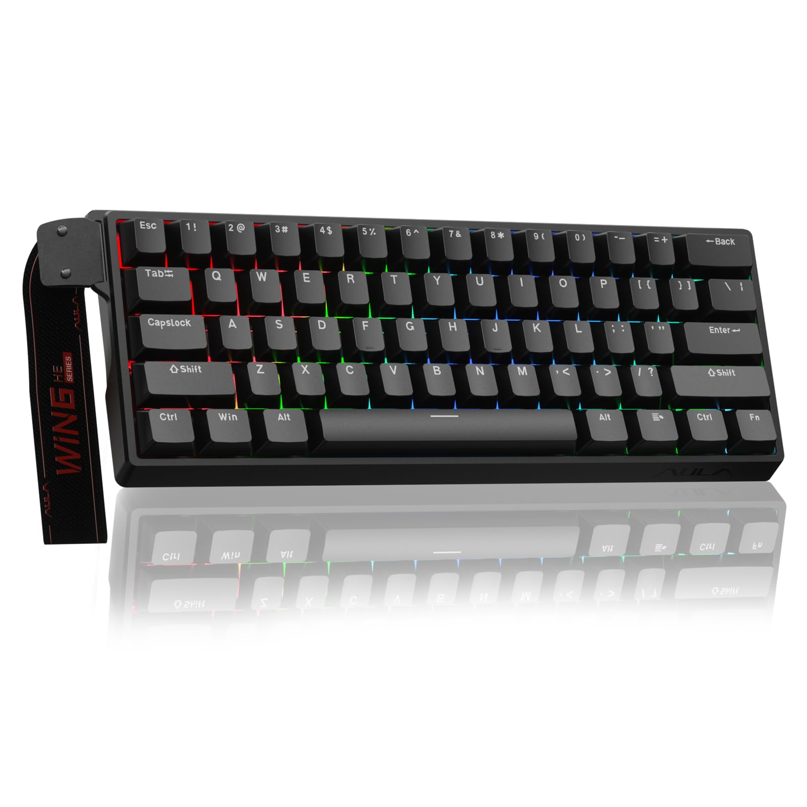 AULA 60 KEYS RGB 60% WIRED MECHANICAL GAMING KEYBOARD GRAYWOOD MAGNETIC SWITCH BLACK WIN60