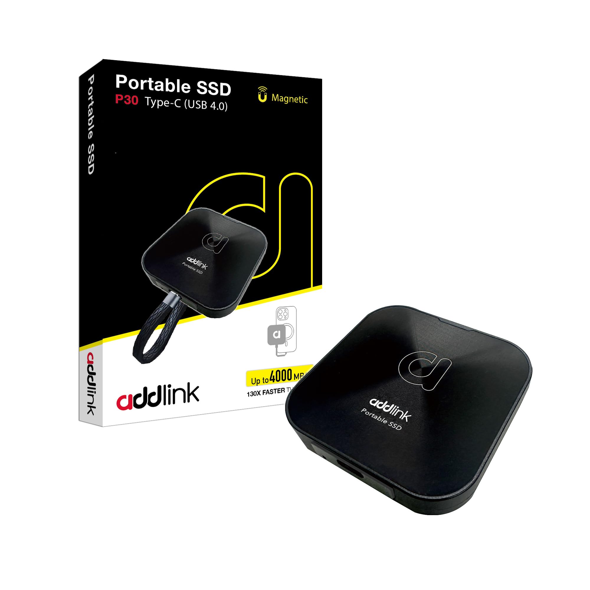 ADDLINK P30 PORTABLE 2TB SSD WITH MAGSAFE AND USB-C TO USB-C CABLE BLACK AD2TBP30B4K