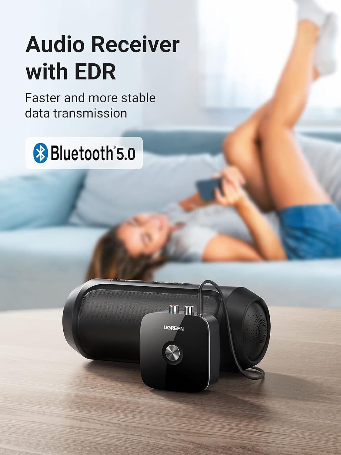 UGREEN BLUETOOTH RECEIVER AUDIO ADAPTER 5.0 BLACK 40762 thumbnail 2