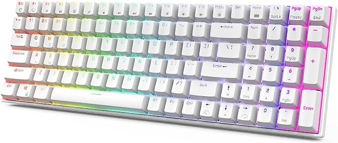 ROYAL KLUDGE GAMING KEYBOARD RGB TRI MODE HOT PLUG RED SWITCH WHITE RK100