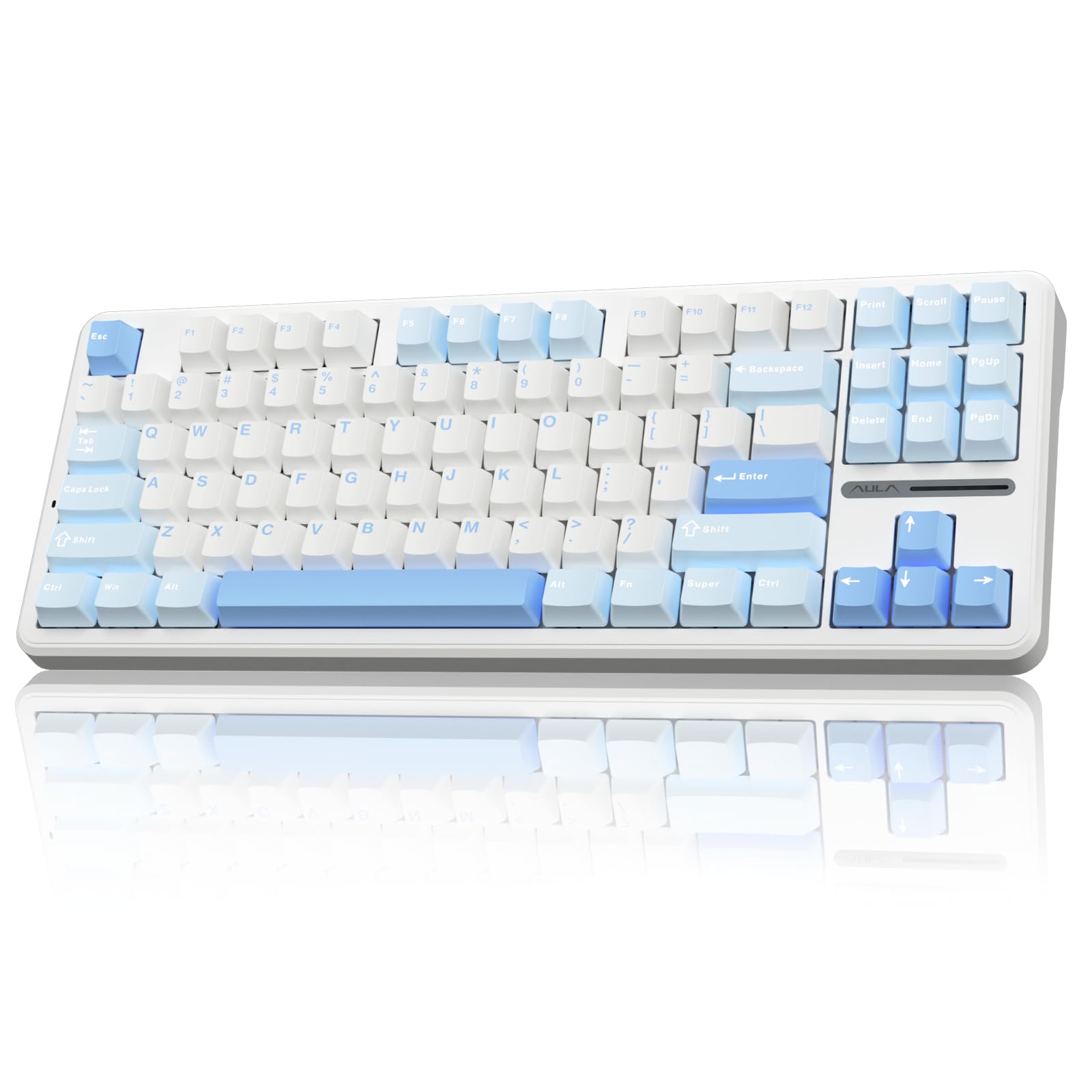 AULA 87 KEYS RGB 80% MECHANICAL GAMING KEYBOARD TRI-MODE GRAYWOOD SWITCH SEA SALT BLUE F87