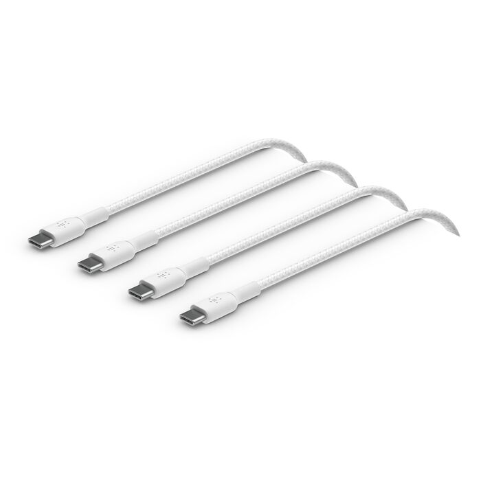 BELKIN BOOST CHARGE BREADED USB-C TO USB-C CABLE 1M 2PACK WHITE CAB004BT1MWH2PK