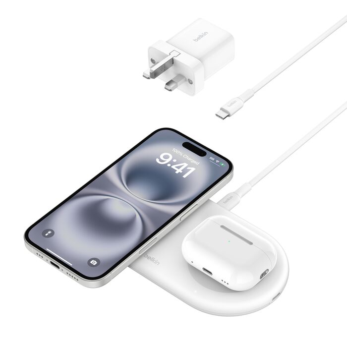 BELKIN BOOST CHARGE PRO 2 IN 1 MAGNETIC CHARGING PAD QI2 WITH USB-C  15W WHITE WIZ021MYWH