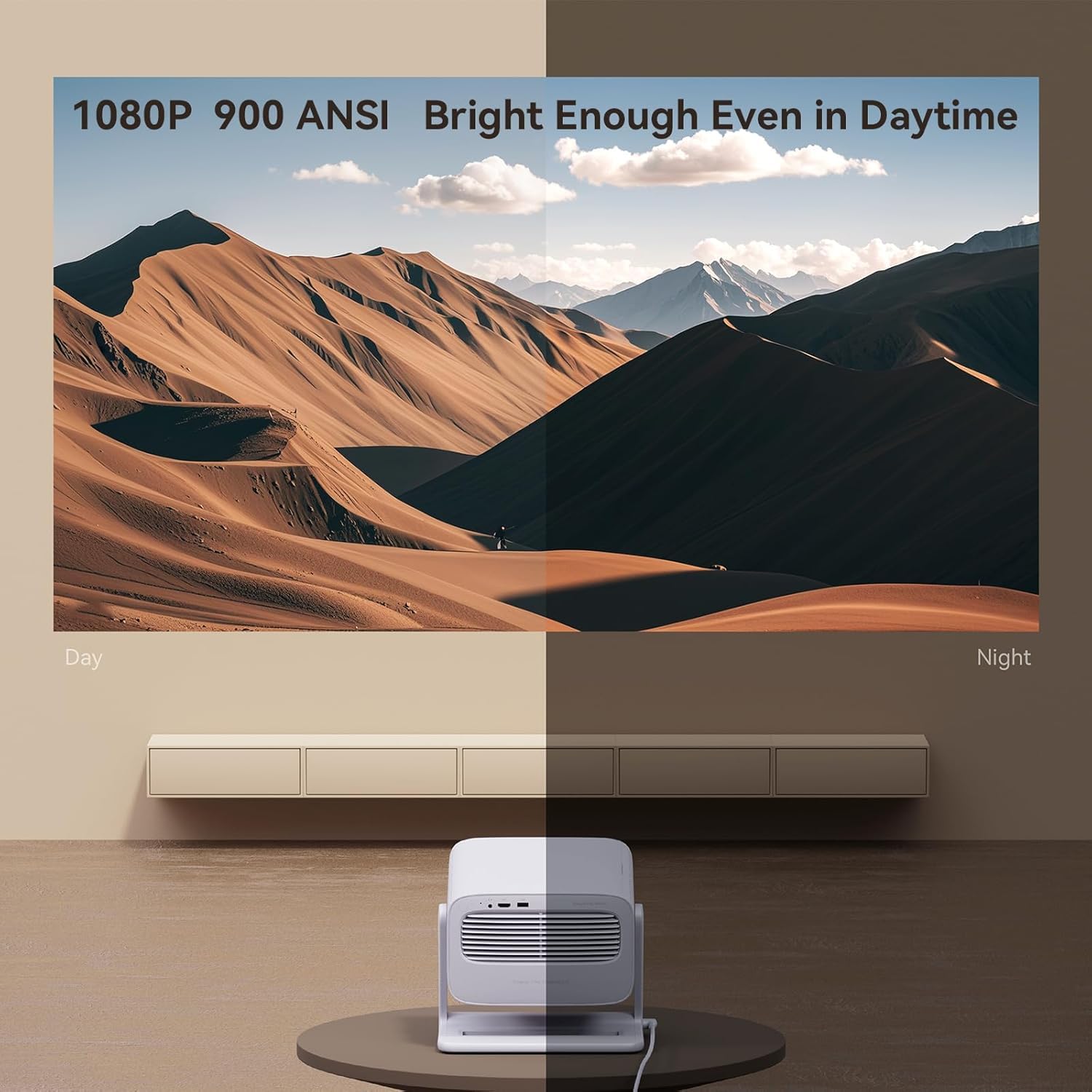 WANBO VALI 1 PRO  200 GIMBAL PROJECTOR WITH 900 ANSI 1080P AND ANDROID TV 11 WHITE thumbnail 4