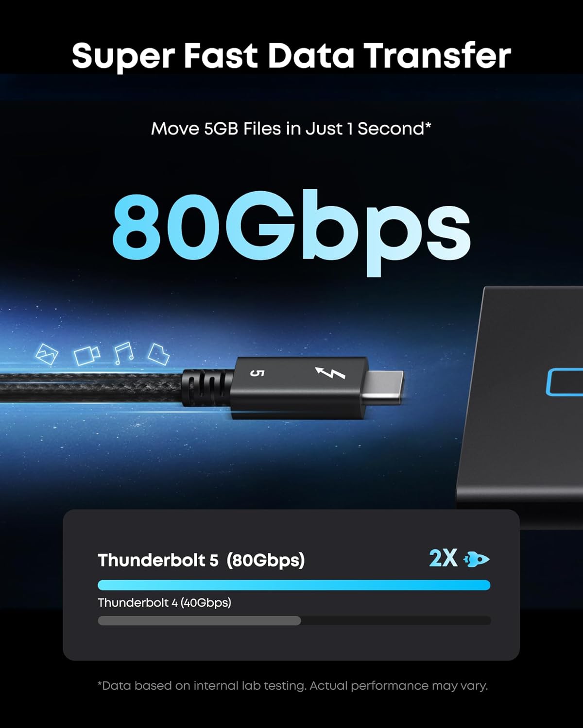 ANKER PRIME THUNDERBOLT 5 CABLE 3.3FT 80GBPS 240W BLACK A84N1012 thumbnail 3