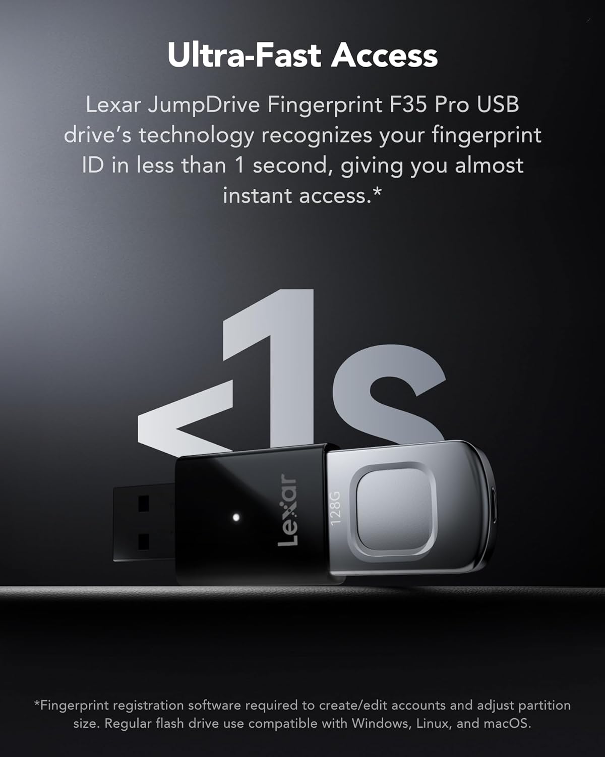 LEXAR JUMPDRIVE FINGER PRINT F35 PRO USB 3.2 GEN 1 400MBS 128GB LJDF35P128G-RNBNG thumbnail 5