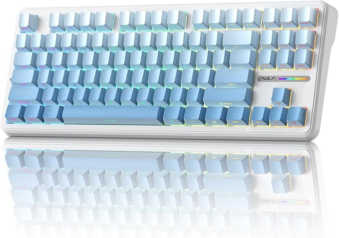 AULA 87 KEYS RGB 80% MECHANICAL GAMING KEYBOARD TRI-MODE GRAYWOOD V4 SWITCH GRADIENT BLUE F87 PRO