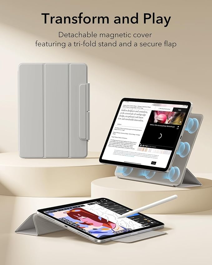 ESR ASCEND TRIFOLD CASE COMPATIBLE WITH IPAD AIR 13 2024 PRO 12.9 (6TH/5TH GEN) FROSTED GREY thumbnail 2