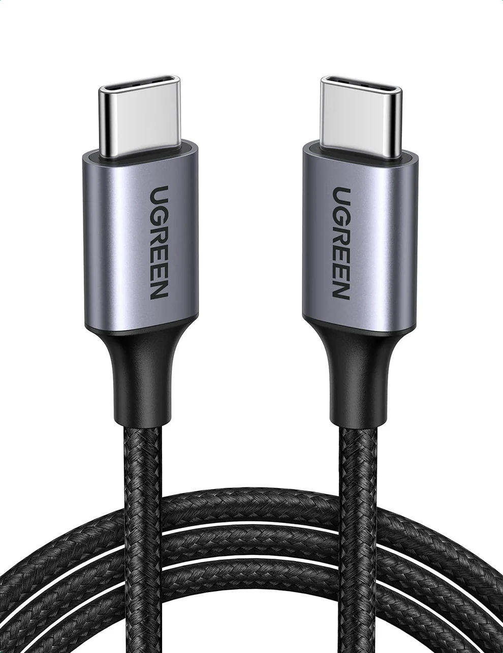 UGREEN USB-C TO USB-C ROUND CABLE 2.0 NICKEL PLATING ALUMINUM SHELL 2M GRAY BLACK 50152