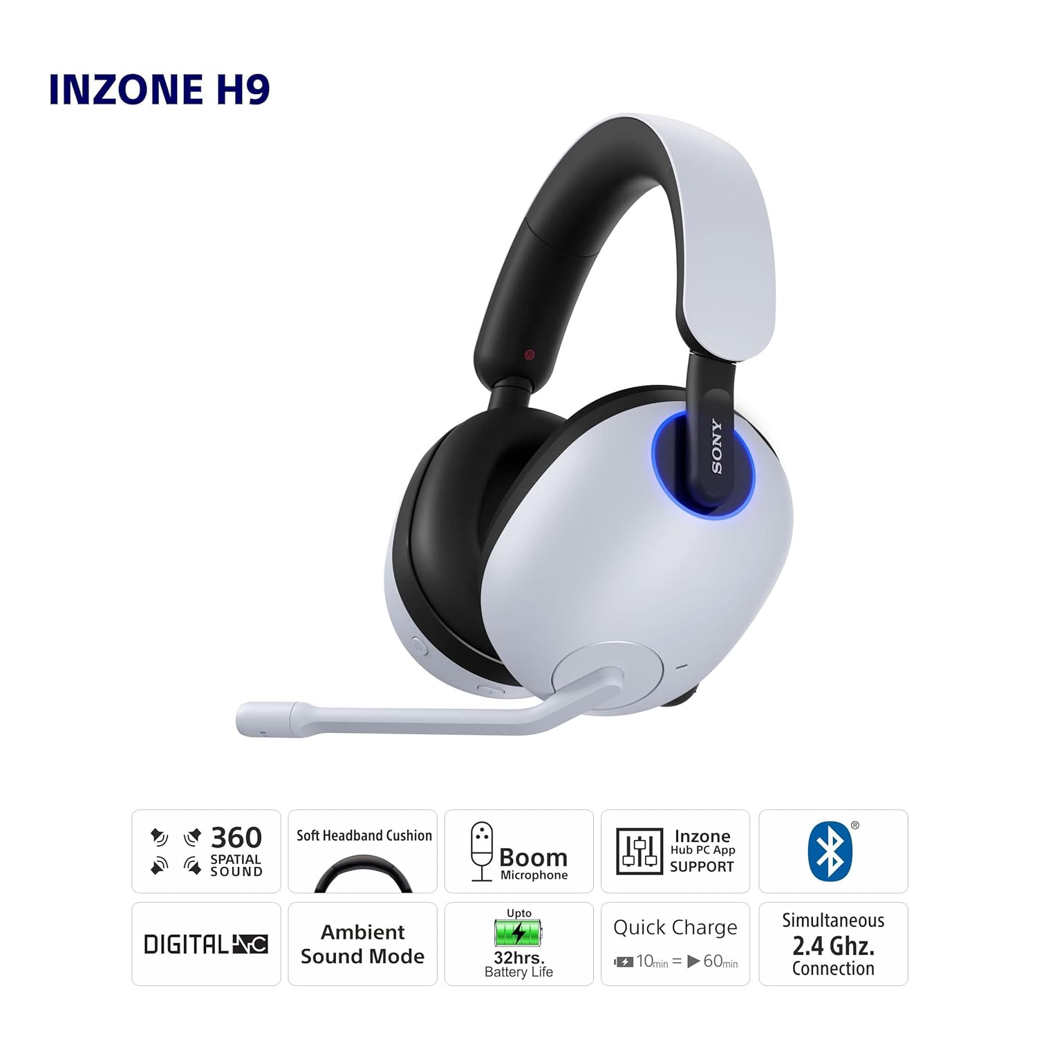 SONY INZONE H9 WIRELESS NOISE CANCELING GAMING HEADSET PS5 WHITE WH-G900N thumbnail 17