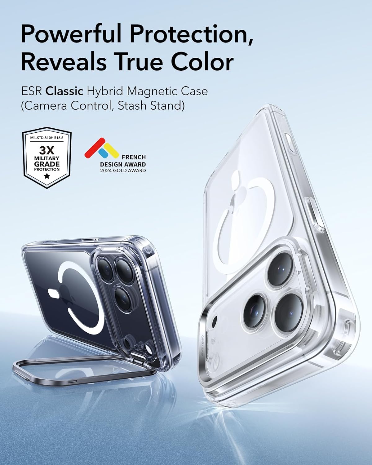 ESR CLASSIC HYBRID MAGNETIC CASE CAM CONTROL STASH STAND COMPATIBLE WITH IPHONE 17 PRO CLEAR thumbnail 3