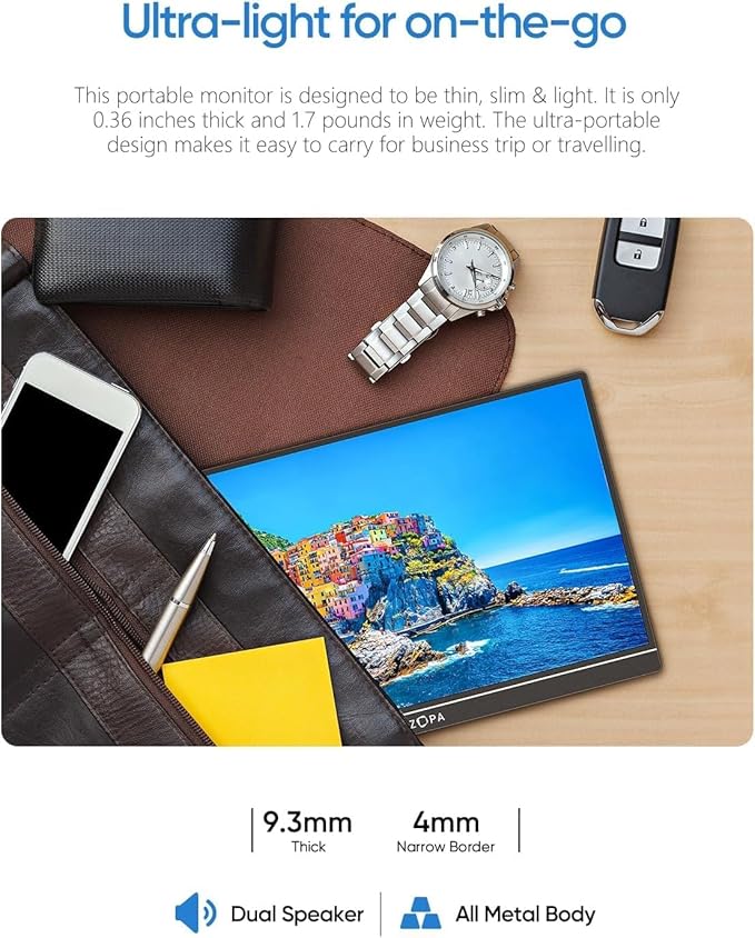 ARZOPA 16 INCH ULTRA SLIM 144HZ FHD 1080P MONITOR GREY Z1FC WITH SLEEVE BAG thumbnail 5
