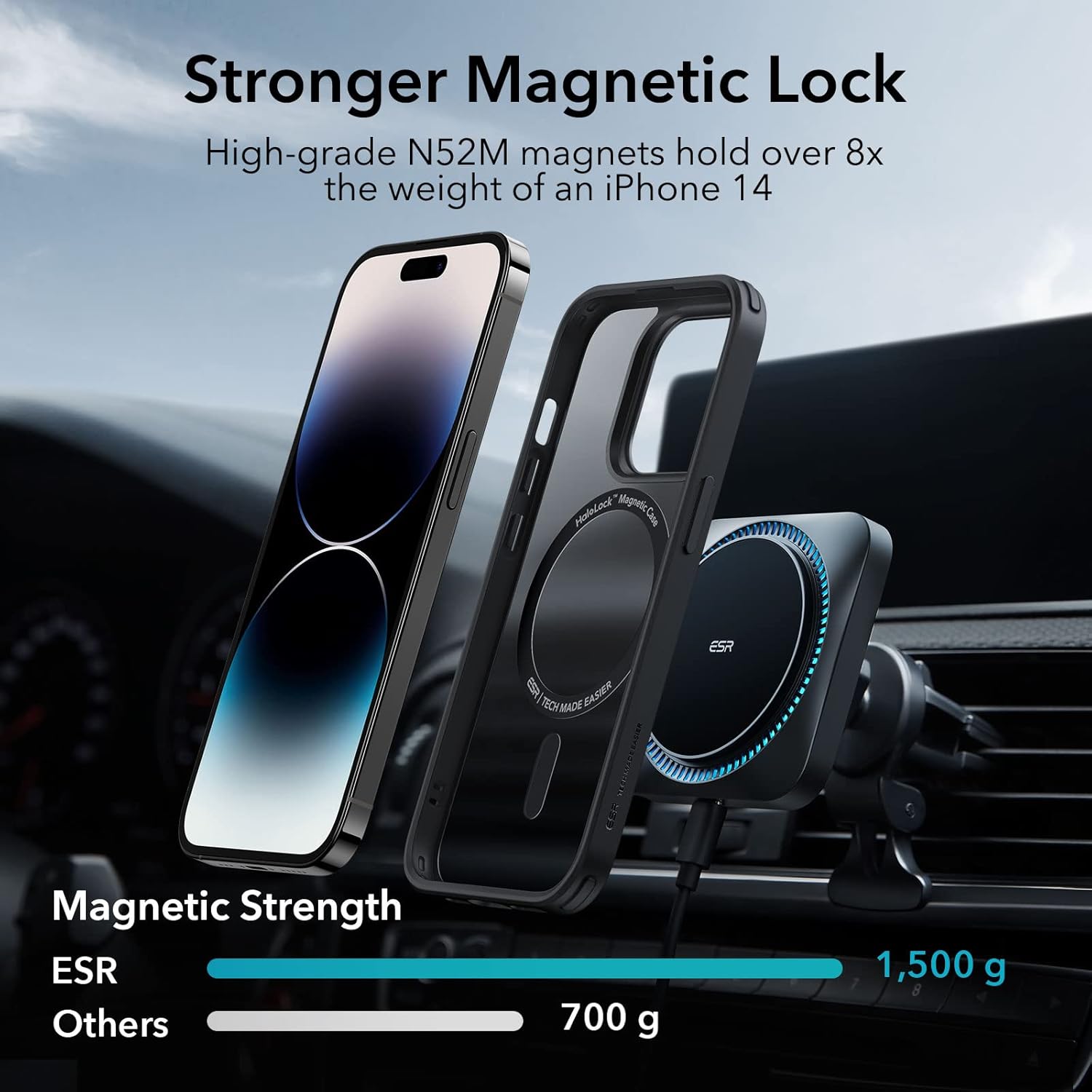 ESR IPHONE 14 PRO AIR ARMOR HALO LOCK PROTECTION MAGNETIC CASE FROSTED BLACK thumbnail 4