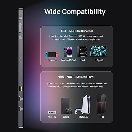 ARZOPA 16 INCH ULTRA SLIM180HZ 2560X1440 QHD PORTABLE GAMING MONITOR BUNDLE BLACK Z3FC thumbnail 4