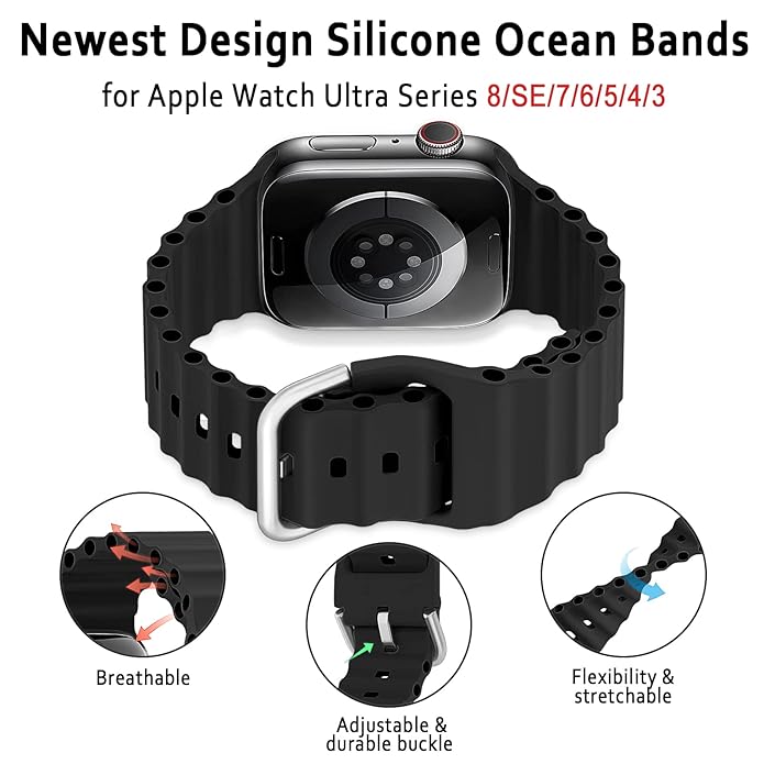 AHASTYLE APPLE WATCH OCEAN DOUBLE BUCKLE BAND 42/44/45/49 MIDNIGHT BLACK WG102-42444549-MB thumbnail 10