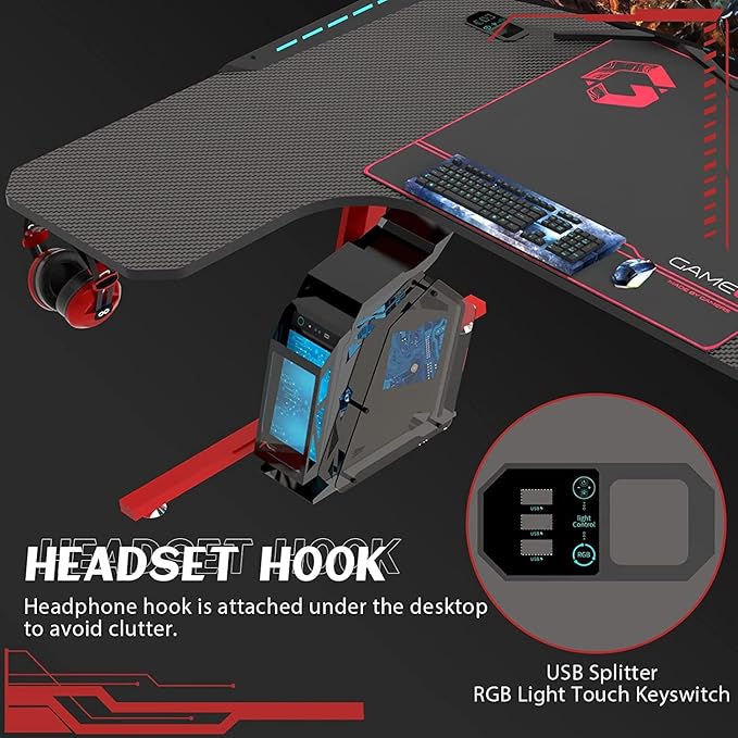 GAMEON PHANTOM XL-L SERIES L-SHAPED RGB FLOWING LIGHT GAMING DESK GO-PHANTOMXL-L thumbnail 4