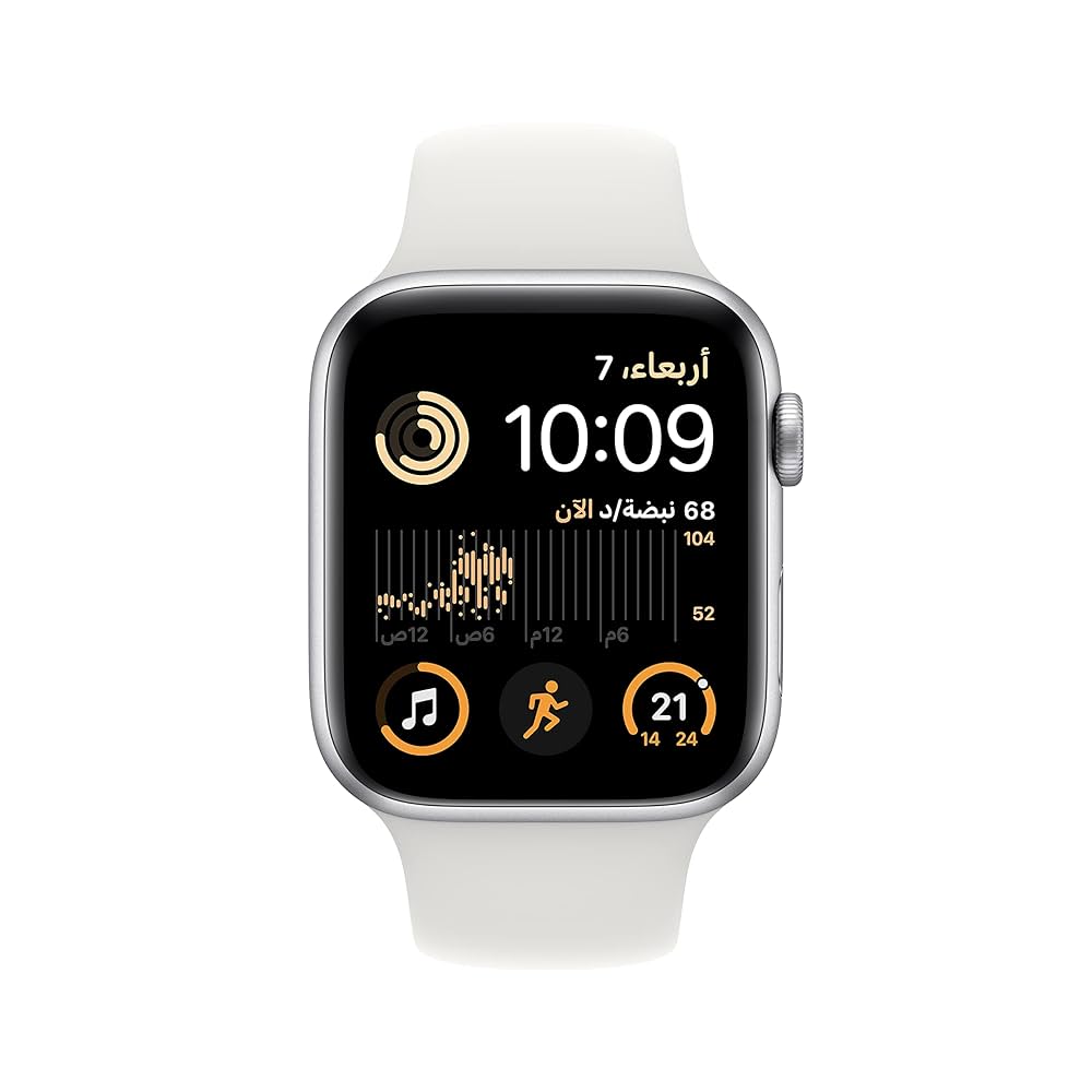 APPLE WATCH SE GPS 44MM (2ND GENERATION) SILVER ALUMINIUM CASE WITH WHITE SPORT BAND M/L MNTJ3