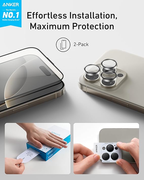ANKER IPHONE 16 PRO MAX 2 PACK GLASS SCREEN PROTECTOR AND CAMERA LENS A720FHVC thumbnail 2