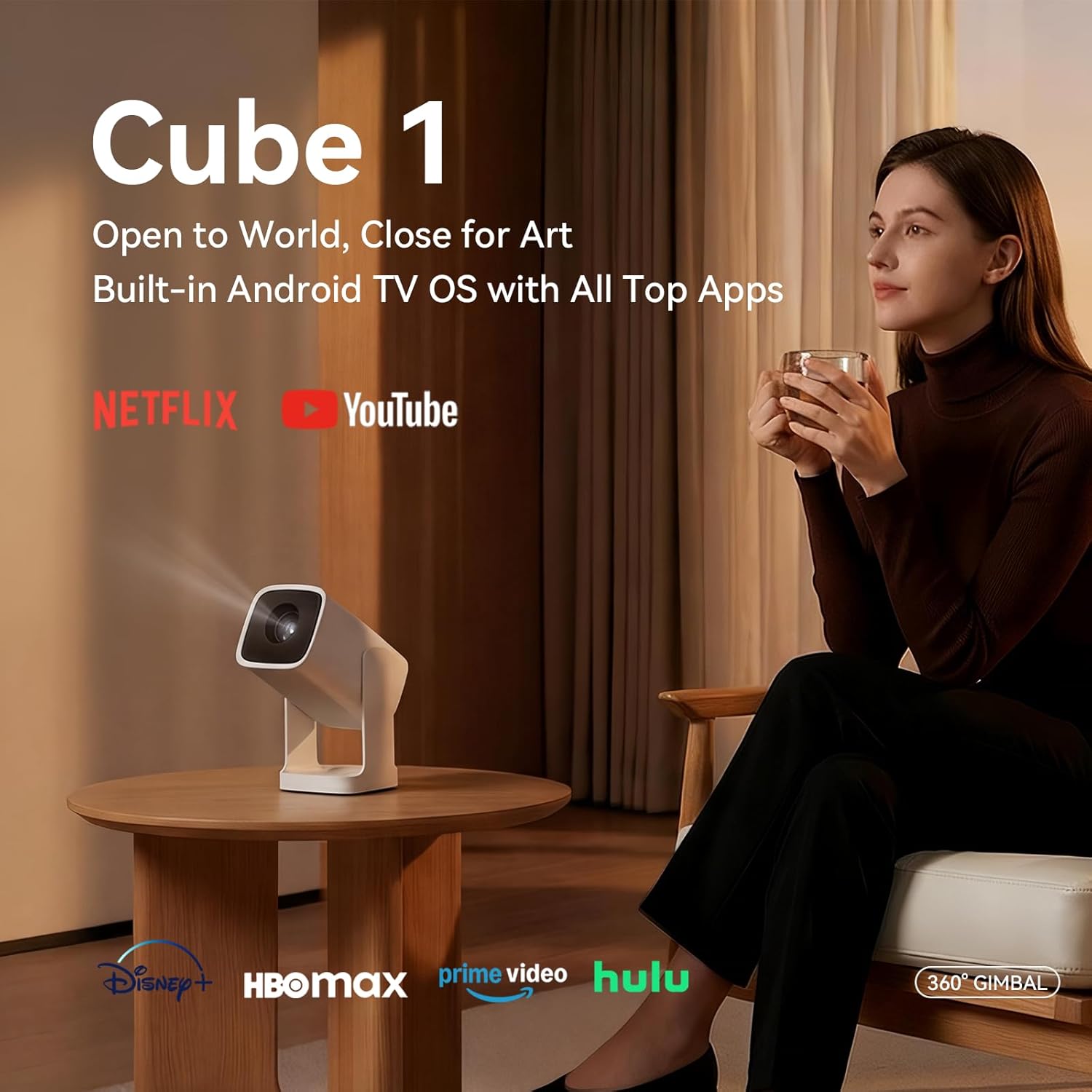 WANBO CUBE 1 360 ADJUSTABLE SMART PROJECTOR WITH WI-FI AND BLUETOOTH ANDROID TV 11 DARK GREEN thumbnail 3