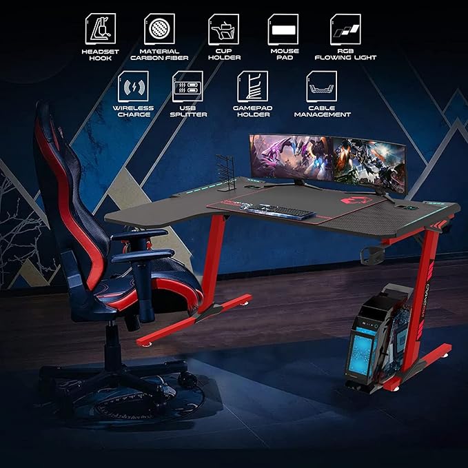 GAMEON PHANTOM XL-L SERIES L-SHAPED RGB FLOWING LIGHT GAMING DESK GO-PHANTOMXL-R thumbnail 5