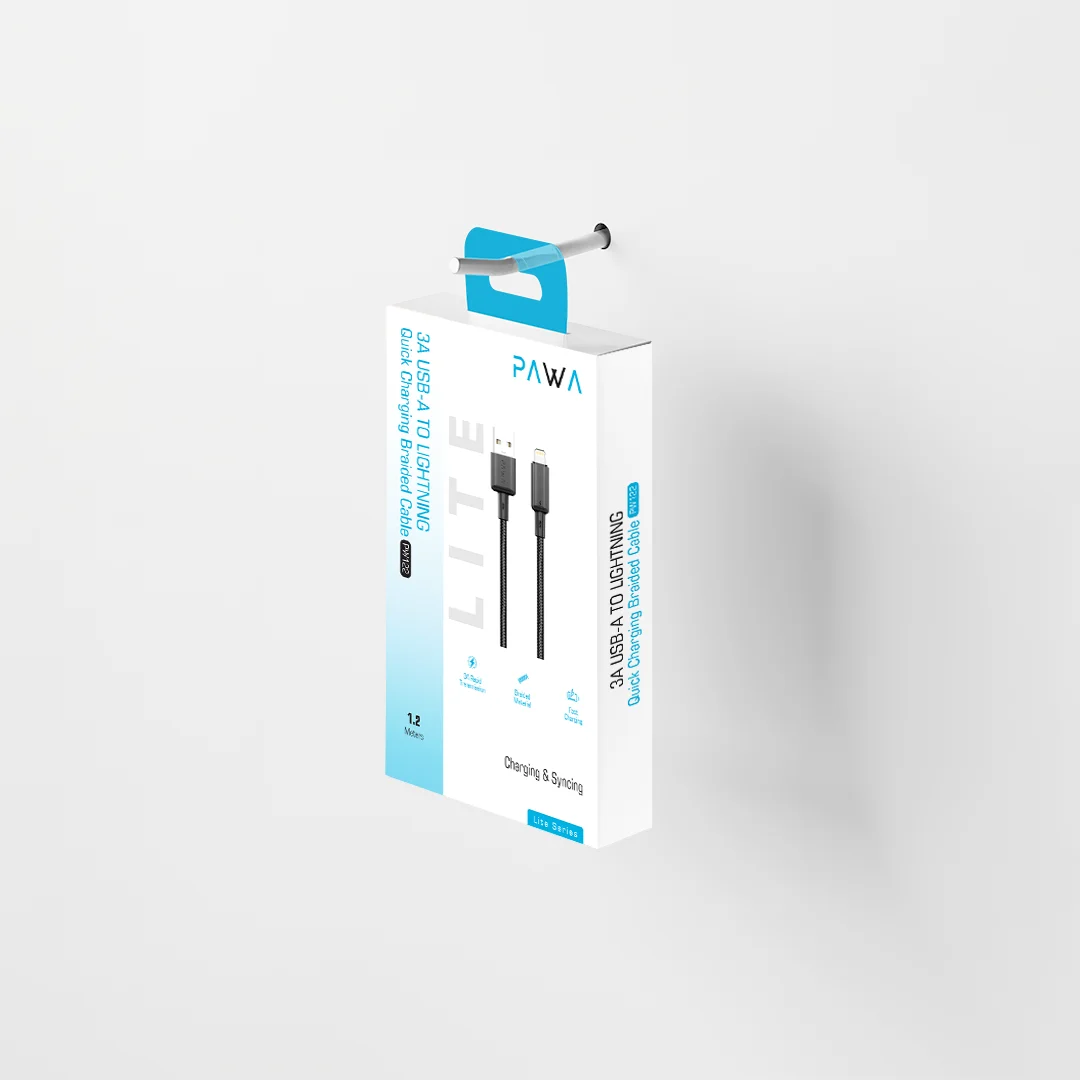 PAWA 3A USB A TO LIGHTNING QUICK CHARGING BRAIDED CABLE 1.2M PW122 BLACK PW-BTLT12AL-BK thumbnail 5