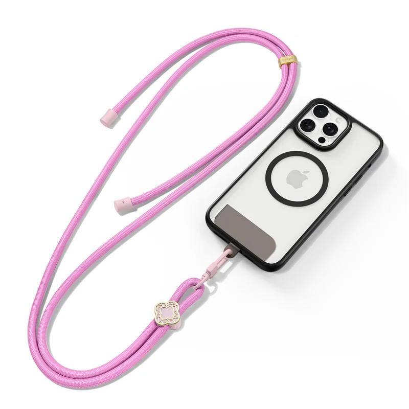 DUXDUCIS GARDEN SERIES CROSSBODY PHONE STRAP WITH BEGONIA PATTERN PHONE LANYARD PINK GARDEN0011