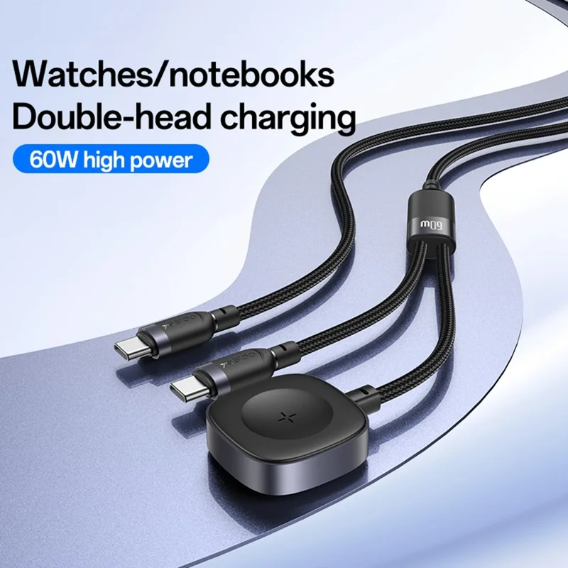 YESIDO 2 IN 1 WATCH CABLE COMPATIBLE USB-L DEVICES AND APPLE WATCH BLACK CA136L thumbnail 2