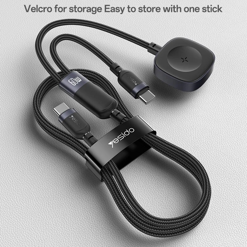YESIDO 2 IN 1 WATCH CABLE COMPATIBLE USB-L DEVICES AND APPLE WATCH BLACK CA136L thumbnail 9