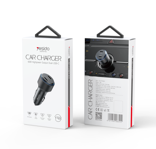 YESIDO 2 TYPE-C PORT PD 30W & 20W FAST CAR CHARGER Y48