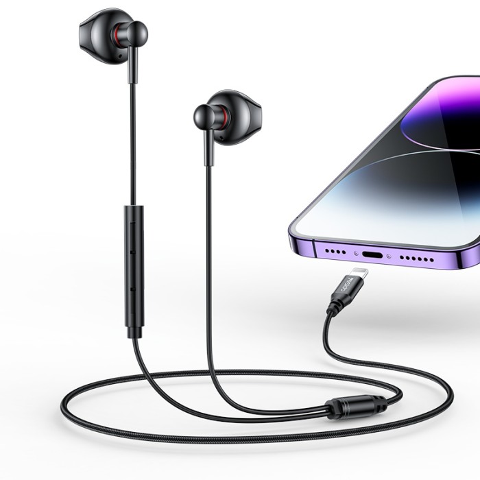 YESIDO ALUMINIUM ALLOY LIGHTNING WIRED EARPHONE BLACK YH48