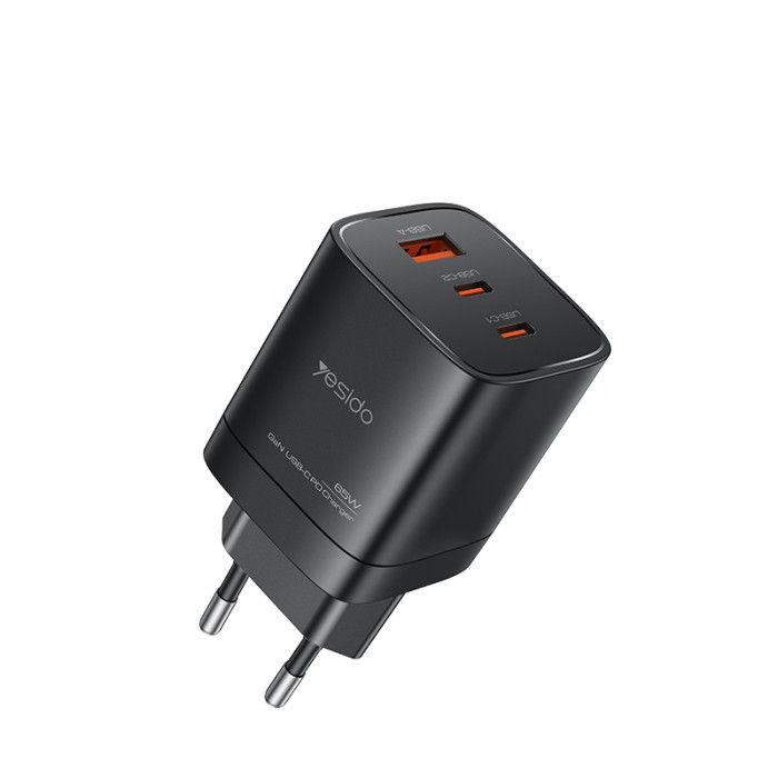 YESIDO 65W GAN 1XUSB-A AND 2XUSB-C CHARGER BLACK YC98C