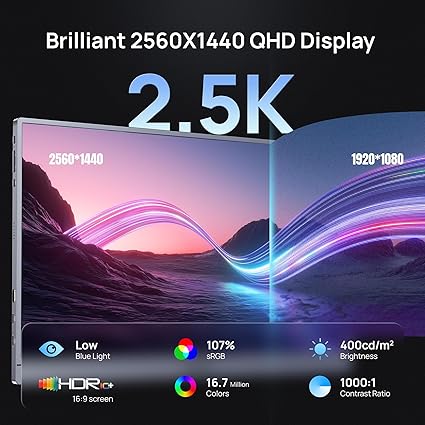 ARZOPA 16 INCH ULTRA SLIM180HZ 2560X1440 QHD PORTABLE GAMING MONITOR BUNDLE BLACK Z3FC thumbnail 2