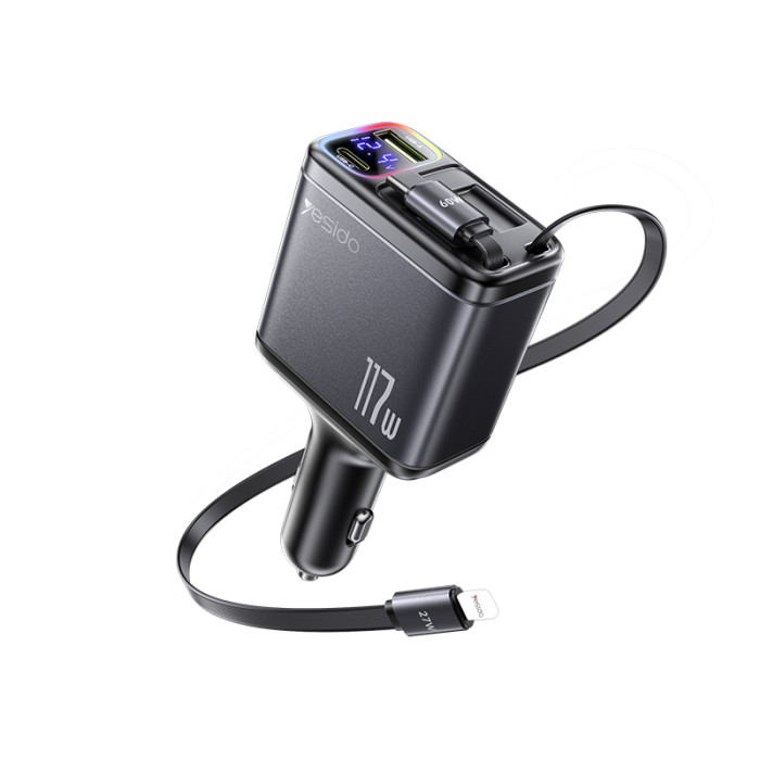 YESIDO 117W SUPER FAST CAR CHARGER BLACK Y63