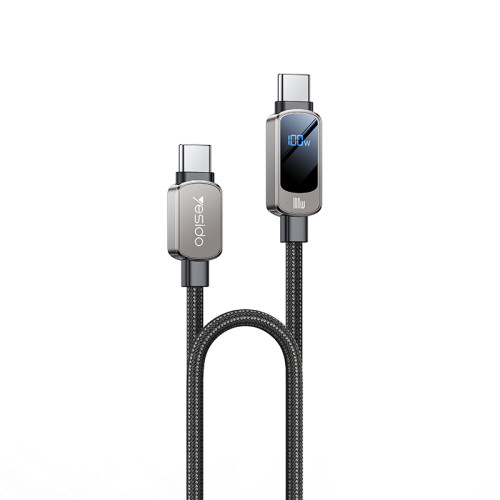 YESIDO 100W USB-C TO USB-C WITH LED DISPLAY CABLE 1.2M GREY CA179