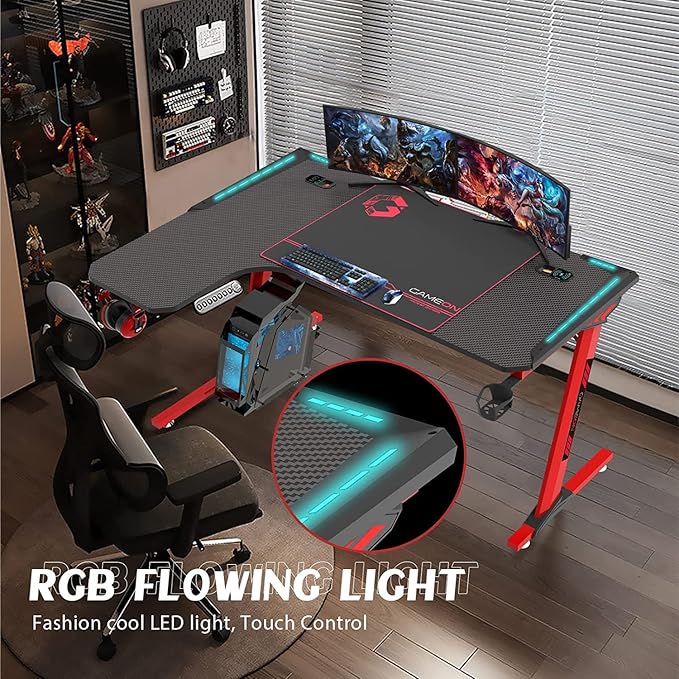 GAMEON PHANTOM XL-L SERIES L-SHAPED RGB FLOWING LIGHT GAMING DESK GO-PHANTOMXL-R thumbnail 7