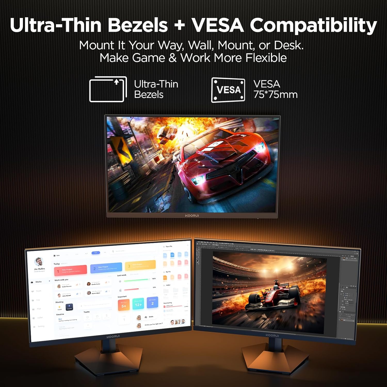 KOORUI 27 INCH FHD 1920X080 200HZ 1MS IPS PANEL GAMING MONITOR G2711P thumbnail 7
