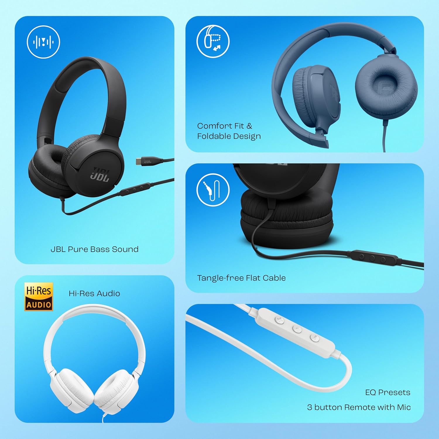 JBL TUNE 520C USBC WIRED HEADSET BLACK thumbnail 2