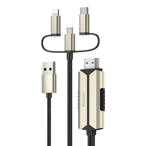 YESIDO LIGHTNING MICRO TO HDMI ADAPTER 2M WIRE GOLD HM14