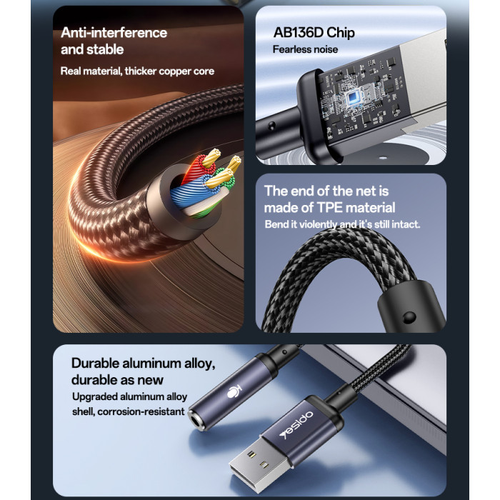 YESIDO AUDIO ADAPTER BLACK YAU46 thumbnail 3